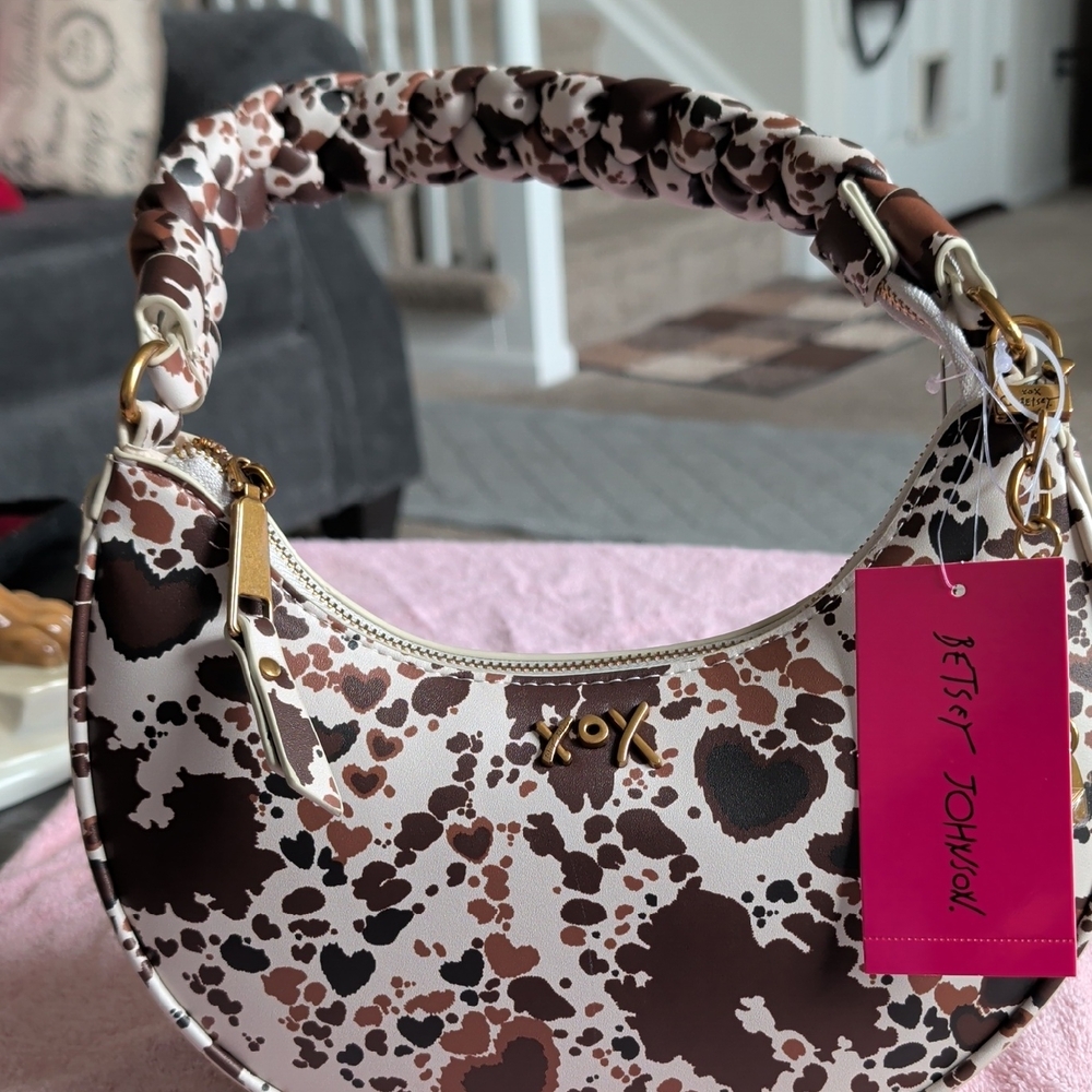 Betsey Johnson Brown & Cream Heart Spot Shoulder Bag